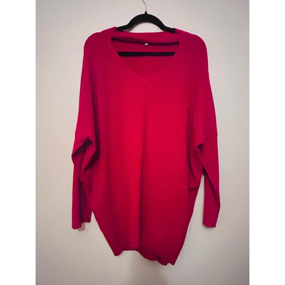 JODIFL Sweaters - Jodifl Sweater Womens S/M Red Like New Choker V-Neck Oversized Ribbed Knit